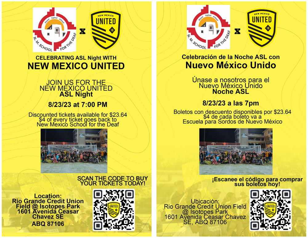 New Mexico United Soccer's ASL Night  flyer