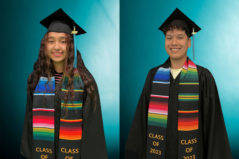 Graduation headshots of Efrim and Stacy